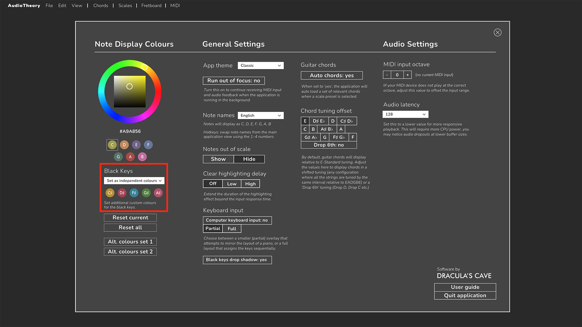AudioTheory Guitars custom colours for black keys